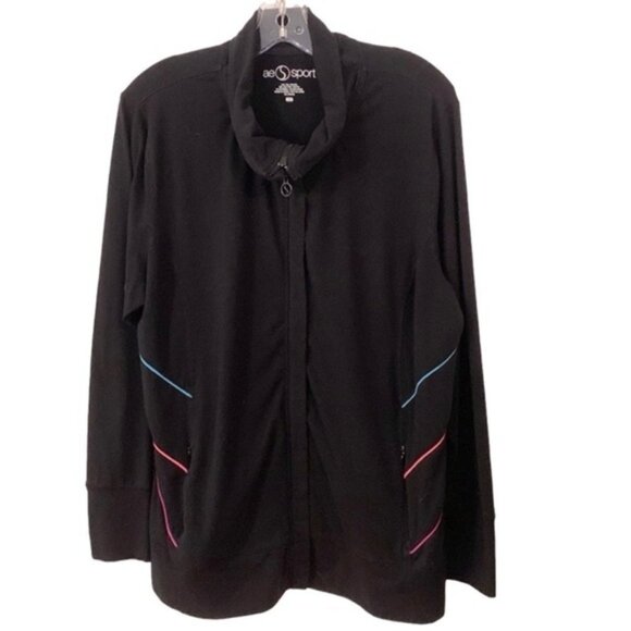 Ae Sport Cotton Blend Black And Color Accent Jacket - Picture 1 of 9